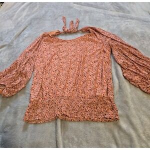 Willow& Root Large Womens Peach Floral Peasant Top Boho Summer Hippie Prairie